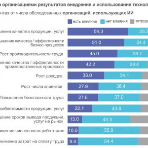 Рис. 3. Оценка организациями результатов внедрения и использования технологий ИИ: 2023. Источник: ИСИЭЗ НИУ ВШЭ