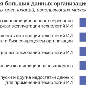 Рис. 2. Барьеры использования больших данных организациями: 2023 (в % от числа обследованных организаций, использующих массивы больших данных и технологии ИИ). Источник ИСИЭЗ НИУ ВШЭ